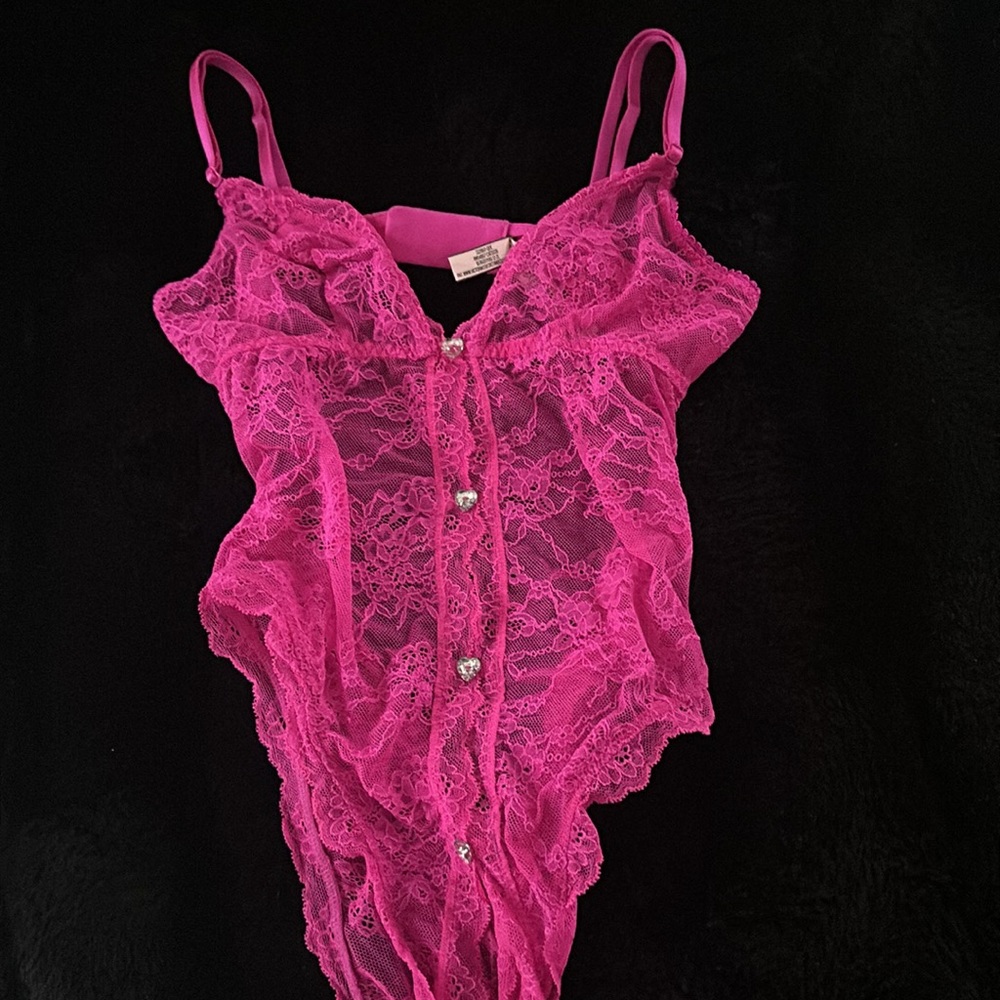Hot pink lace bodysuit